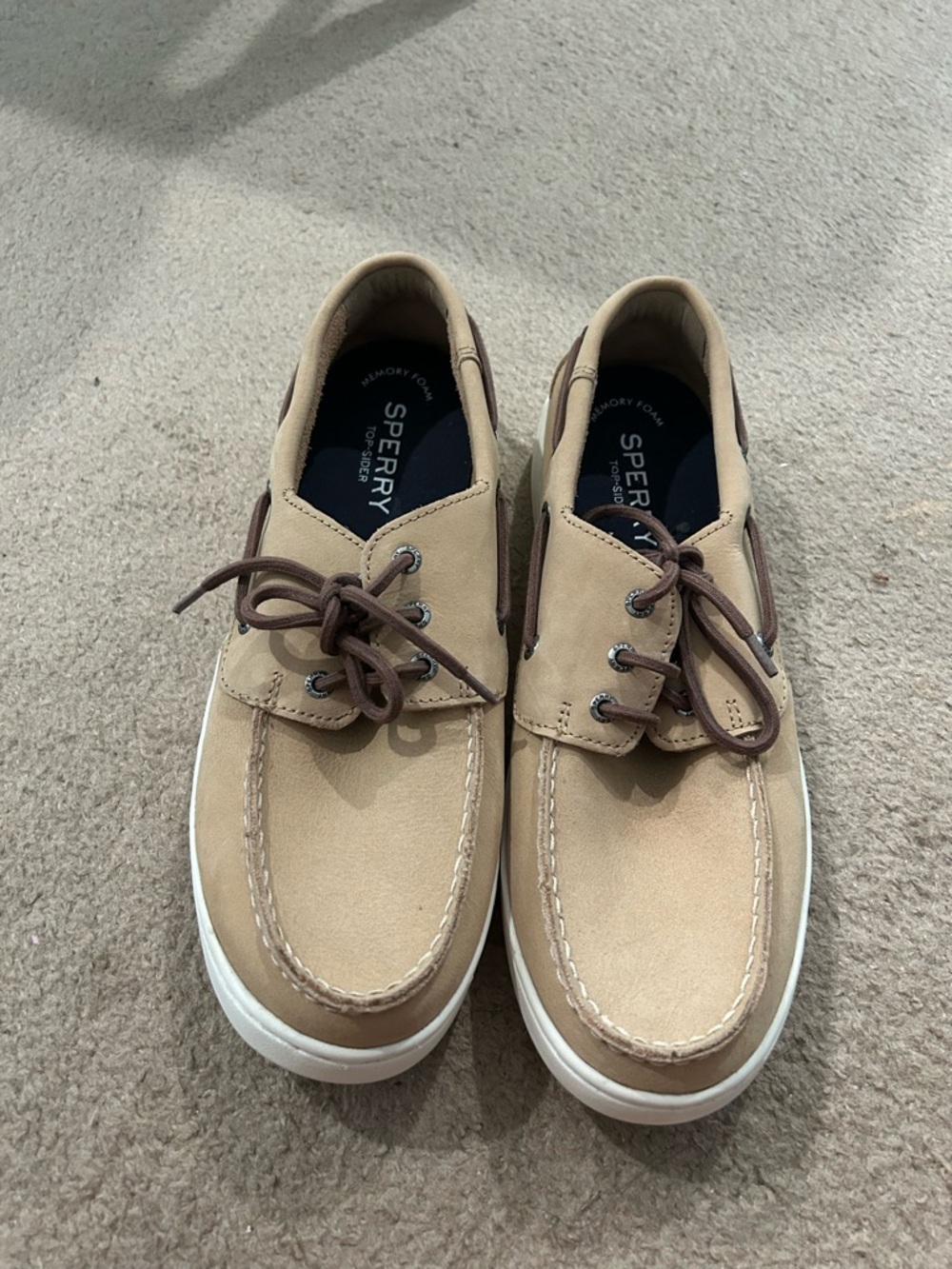 Sperry Men’s Beige Boat Shoes with Brown Laces